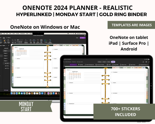 2024 OneNote Planner | Realistic Planner | Boho | Monday Start
