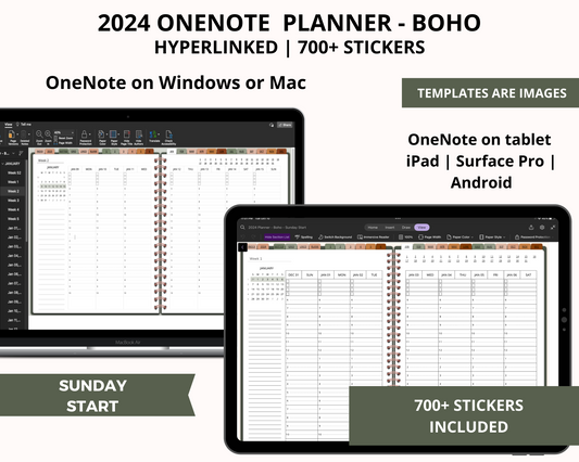 2024 OneNote Planner | Digital Planner for Surface Pro, iPad and Android | Sunday Start