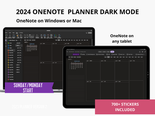 OneNote Digital Planner 2024 | Dark Mode Digital Planner Template