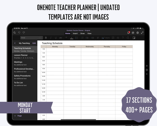 OneNote Teacher Planner Undated | School Planner Teacher Template for Windows, Surface Pro, Ipad, Android | August to July