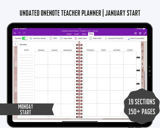 OneNote Teacher Planner Undated | School Planner for Surface Pro, iPad, Windows, Android | January Start