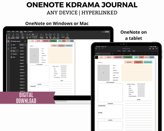 OneNote K-Drama Journal | Korean Drama Planner | Episode Tracker, KDrama Review for Android, Surface Pro, iPad