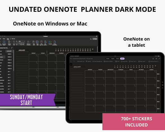 Undated OneNote Planner | Dark Mode OneNote Planner