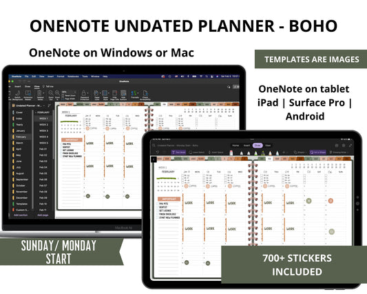 OneNote Undated Digital Planner | Surface Pro Digital Planner, Android, iPad Planner | Boho