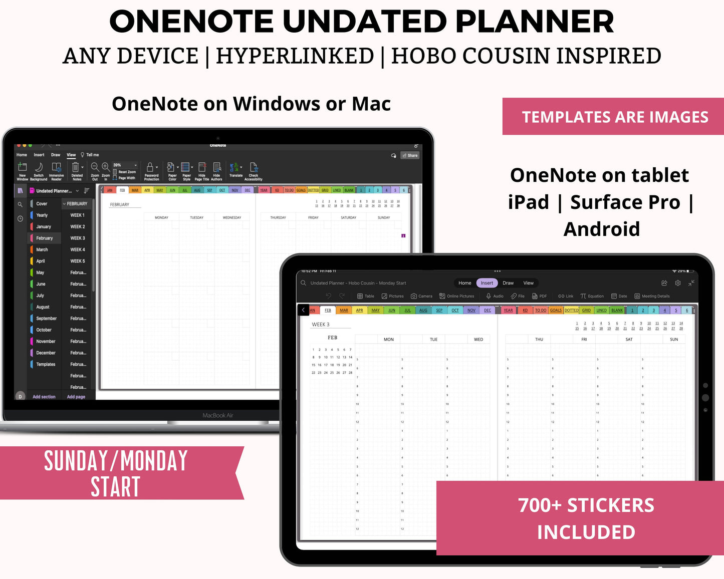 OneNote Undated Planner | Hobo Cousin Inspired Surface Pro, Android, iPad Planner | Rainbow