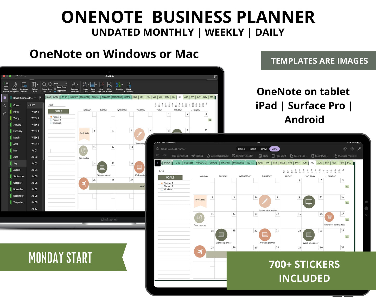 OneNote Business Planner | Undated OneNote Planner Template in Green
